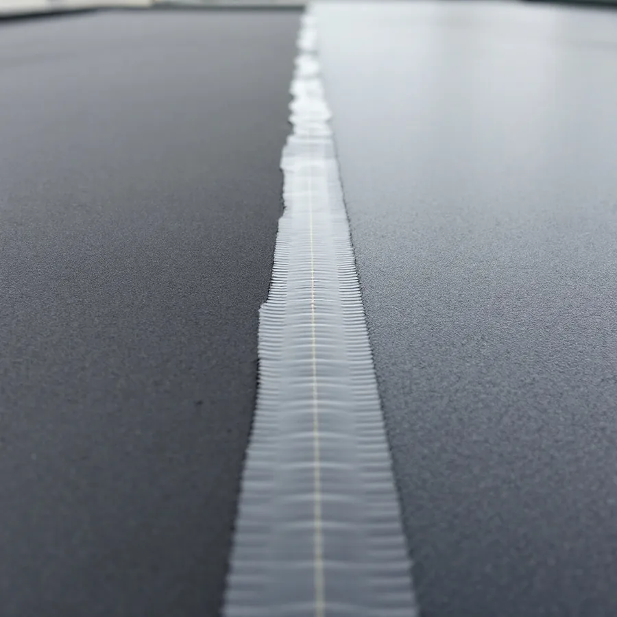 Close-up of black EPDM rubber roofing membrane with a matte texture and a taped seam running across it