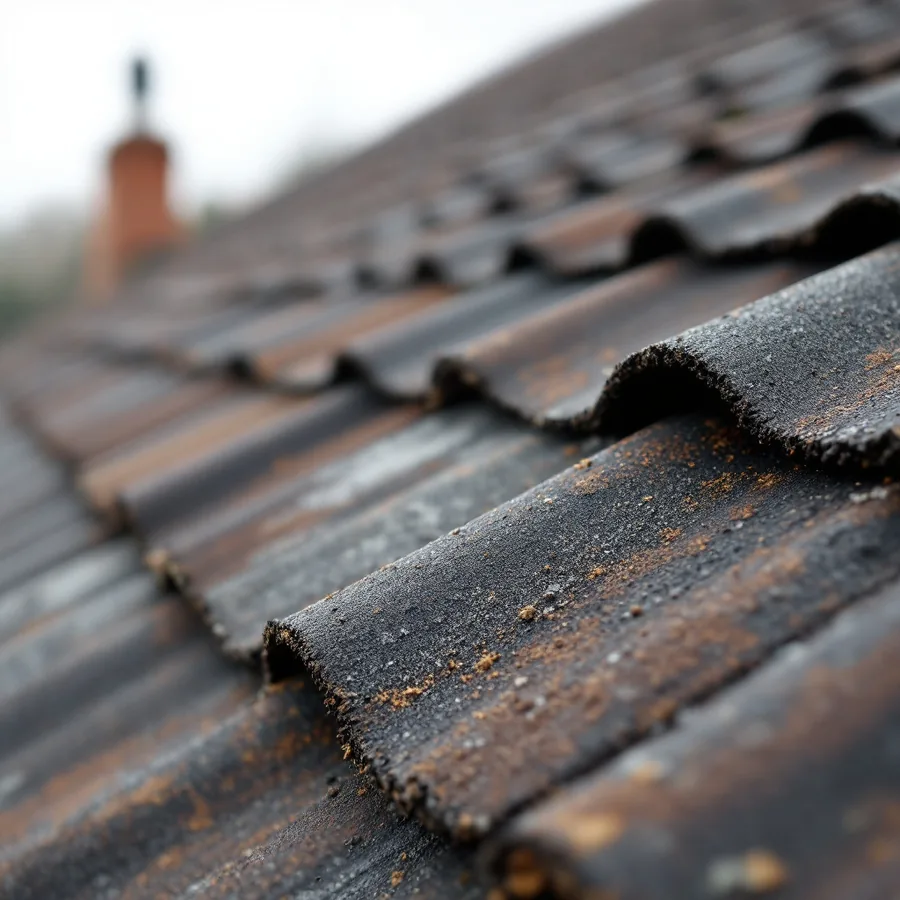 Worn asphalt shingle roof at the end of its life, shingle edges curled and lifted with patchy granule loss across the surface