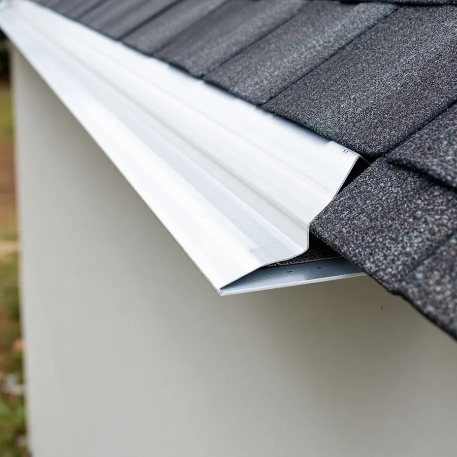 New metal step flashing running up the joint where an asphalt shingle roof slope meets a vertical wall